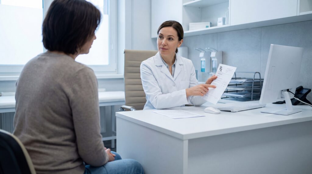 Mounjaro: preço, uso, efeitos e comparação — guia completo 1 Médico em consulta explicando a prescrição do Mounjaro (tirzepatida) para paciente em consultório
