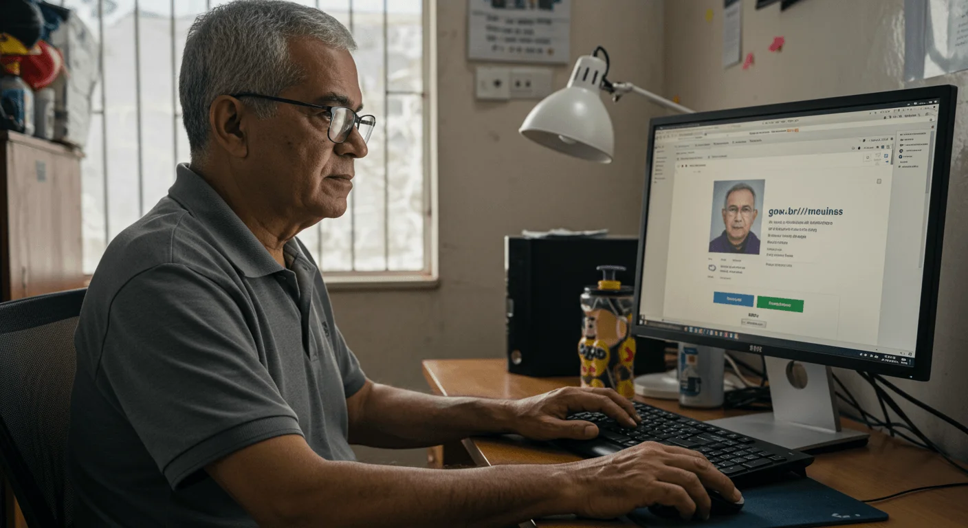 LOAS: Desvende o Benefício que Garante Dignidade e Segurança Financeira (Mesmo Sem Contribuir para o INSS!) 2 Idoso brasileiro utilizando computador para acessar o portal Meu INSS e solicitar o BPC LOAS online, demonstrando como fazer o pedido do benefício assistencial pela internet