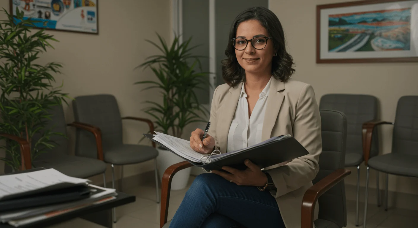 Benefício para Autista: Garanta Dignidade e Segurança Financeira, Mesmo com Autismo Leve e Negativas Injustas do INSS ✨ 2 Mãe preparada com documentos organizados para perícia INSS autismo em consultório médico