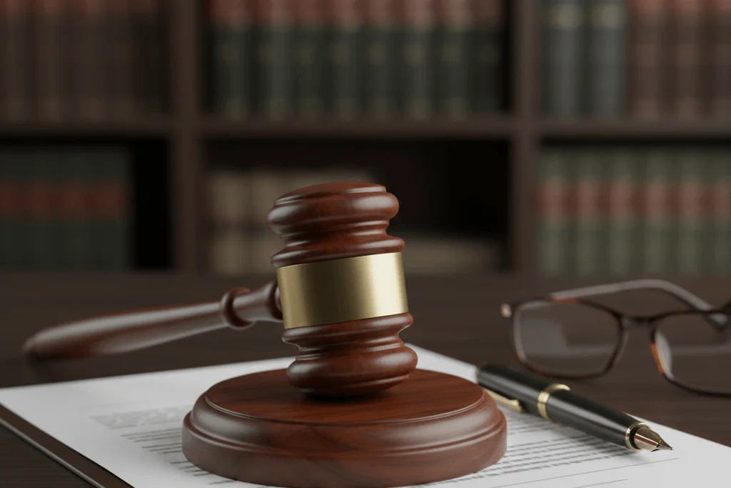 Reajuste Abusivo de Plano de Saúde: Como Reverter o Aumento em 2025 1 Martelo da justiça sobre contrato, simbolizando a revisão judicial do aumento abusivo do plano de saúde.
